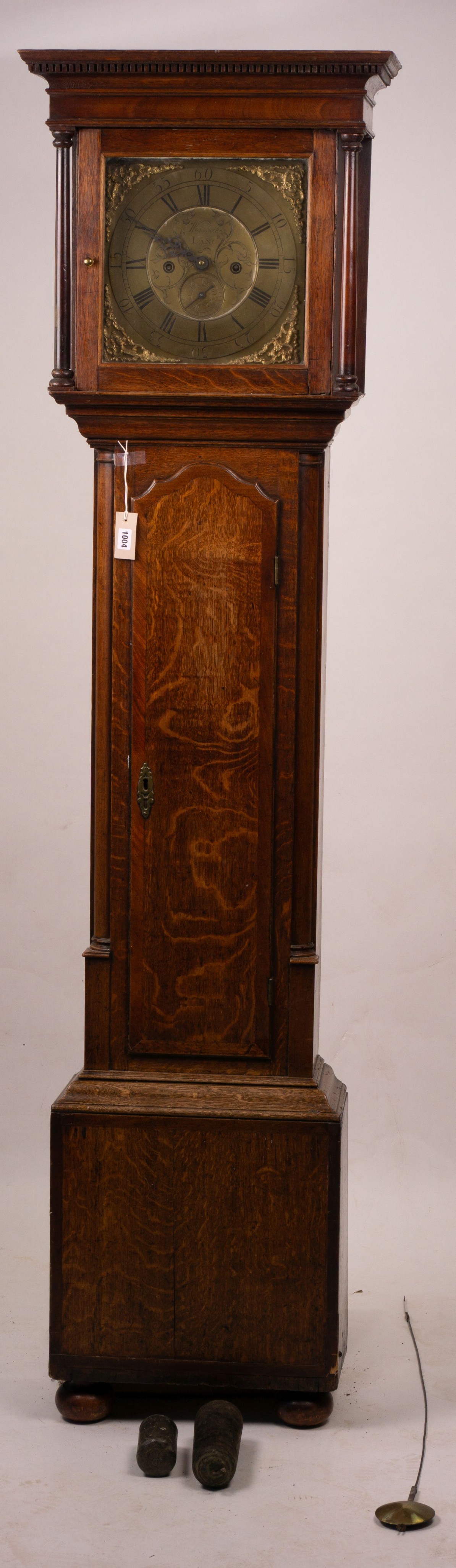 A George III oak 8 day longcase clock, marked Thomas Worswick of Lancaster, height 210cm